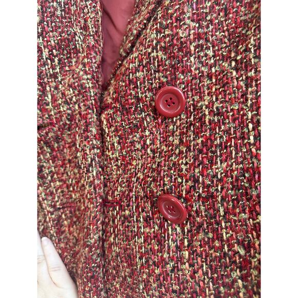 Chadwick’s Deep Red with Tan Tweed Button Closure Wool Blend Dress Blazer - Picture 5 of 8